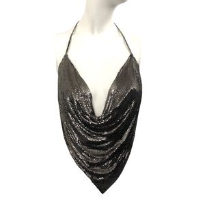 Vintage Velucci Gunmetal Chainmail Halter Top